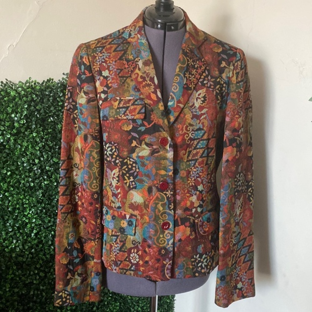 Multicolor Floral Tapestry Blazer Jacket